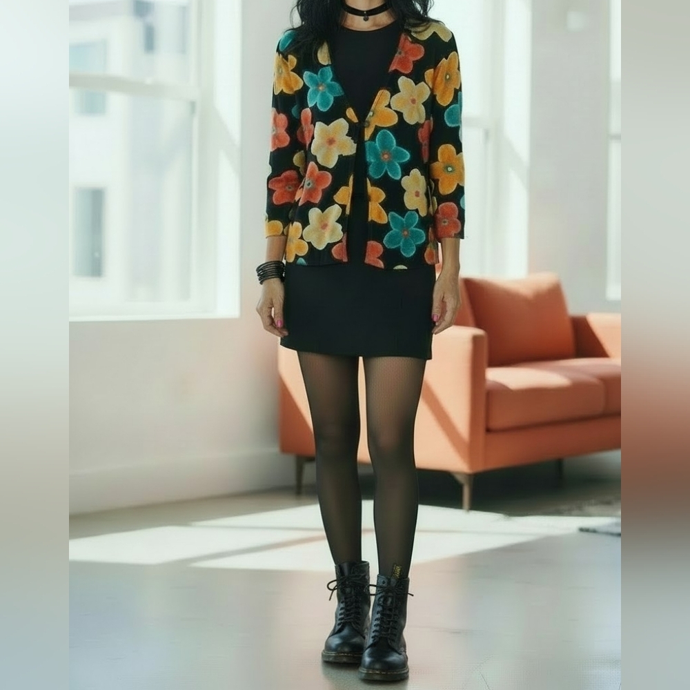 vtg 80s /90s flower power cardigan top